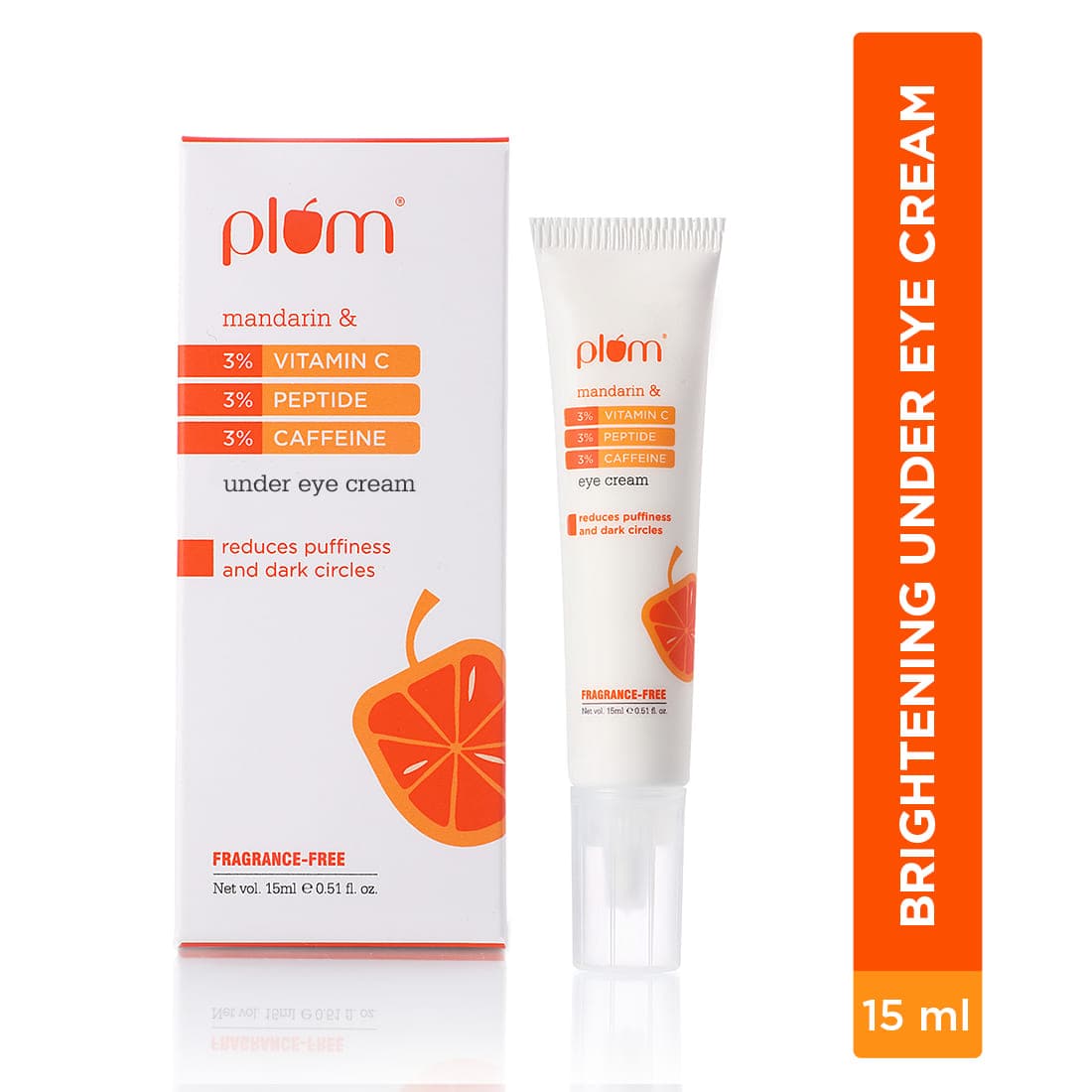 Plum 3% Vitamin C, 3% Peptide & 3% Caffeine Under Eye Cream with Mandarin 15ml