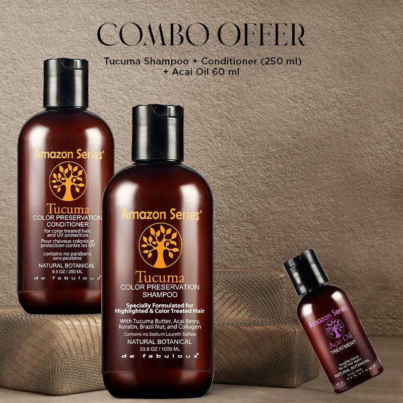De Fabulous Amazon Series Tucuma Color Preservation Shampoo 250ml + Conditioner 250ml + Acai Oil 59ml - Buy from Indicrest