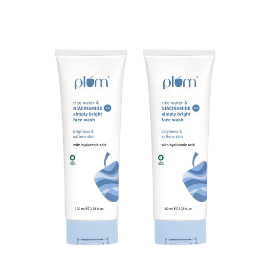 Plum 2% Niacinamide & Rice Water Face Wash | Removes 99% Impurities | Gentle & Non-Drying | Dermat-Tested, 100ml x 2 Buy at Indicrest