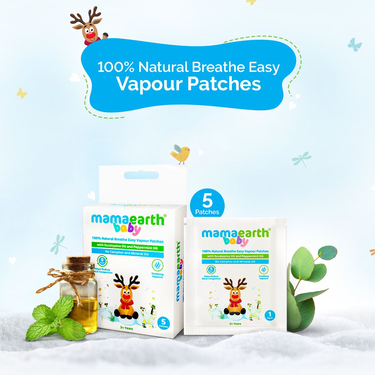 Mamaearth Baby 100% Natural Breathe Easy Vapour Patches with Eucalyptus Oil & Peppermint Oil, 5 pcs - Buy from Indicrest