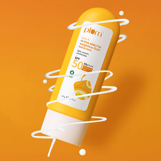 Plum Yuzu & Alpha Arbutin SPF 50 Weightless Fluid Sunscreen | Ultra-Light Texture | No White Cast | Non-Greasy, 50g Buy at Indicrest