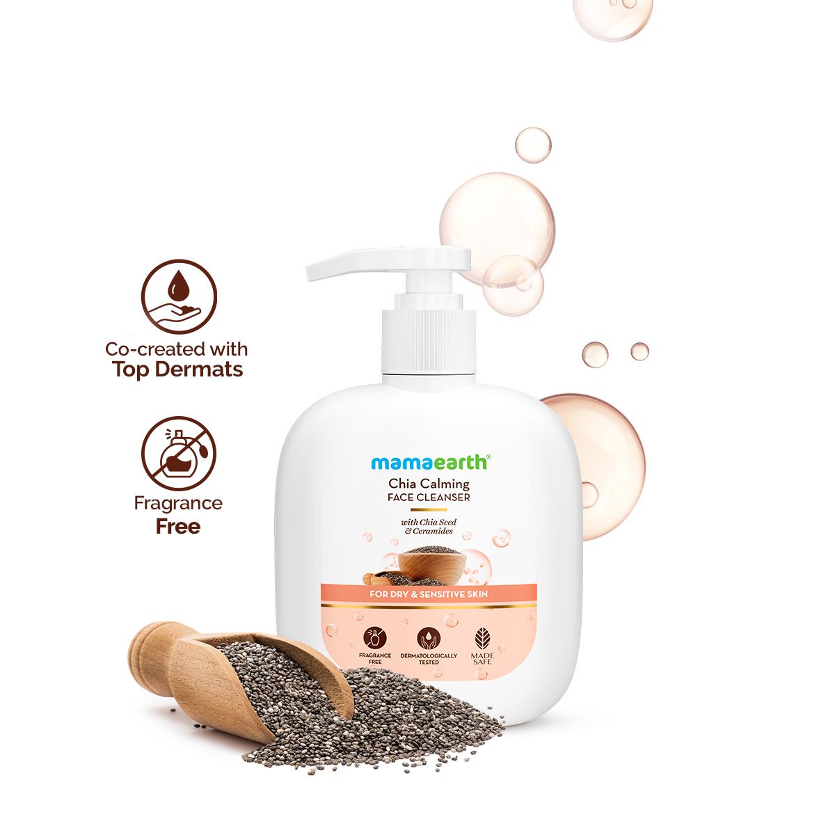 Mamaearth Chia Calming Face Cleanser with Chia Seed & Ceramides for Dry & Sensitive Skin, 180 ml - Buy from Indicrest