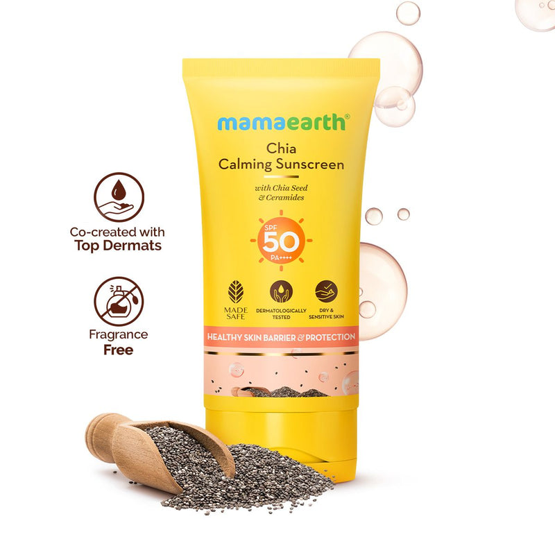 Mamaearth Chia Calming Sunscreen with Chia Seed & Ceramides for Hydrated Glow & Sun Protection, 50g - Buy from Indicrest