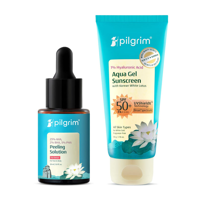 Pilgrim Tan Defense Duo, Peeling Solution 30ml + Sunscreen 50g - Buy from Indicrest