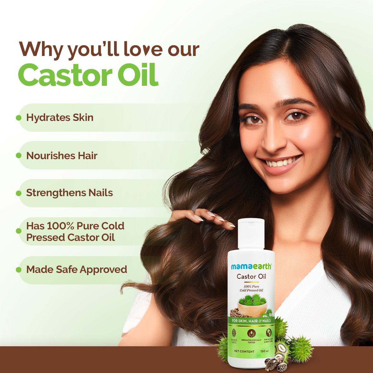 Mamaearth Castor Oil with 100% Pure Cold Pressed Castor Oil For Skin, Hair & Nails, 150ml - Image 2 - Buy from Indicrest