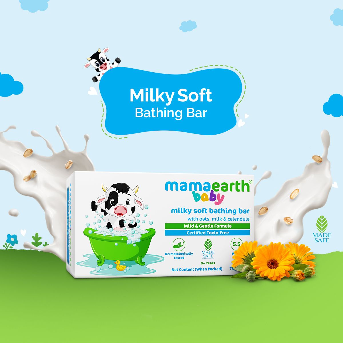 Mamaearth Milky Soft Bathing Bar for Babies with Oats, Milk and Calendula, Pack of 2 X 75g  - Buy from Indicrest