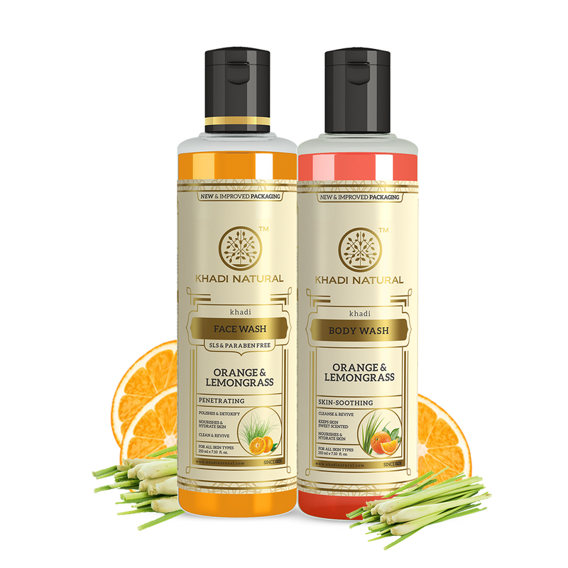Khadi Natural Rejuvenating Pack – Orange & Lemongrass Face Wash (SLS & Paraben Free) & Body Wash Combo Pack of 2 – 210ml Each - Buy from Indicrest