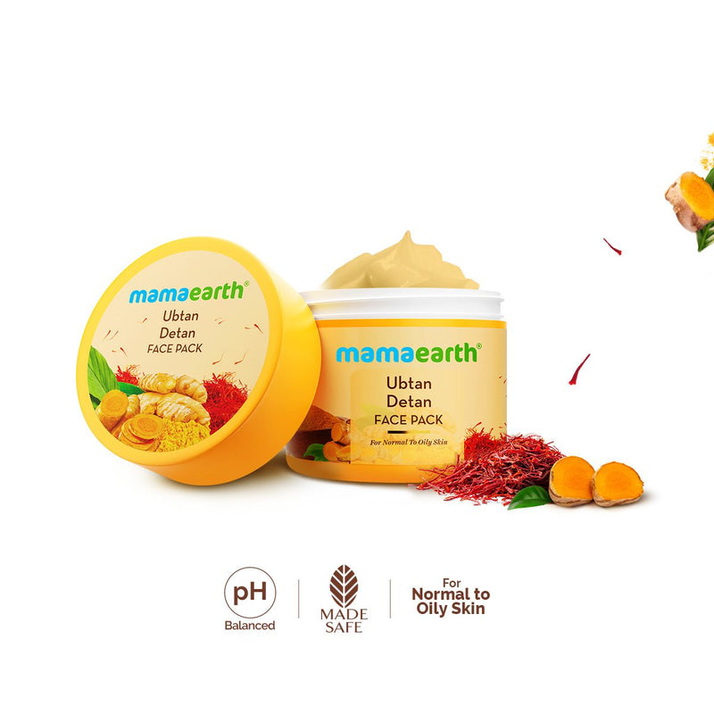 Mamaearth Ubtan Detan Face Pack with Turmeric & Saffron for Normal to Oily Skin, 100g - Buy from Indicrest