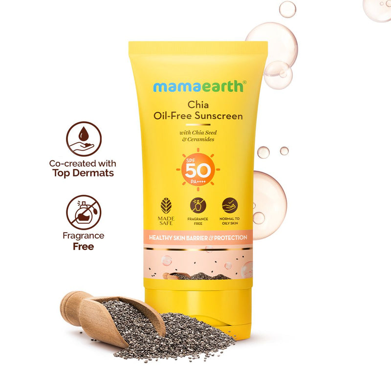 Mamaearth Chia Oil-Free Sunscreen SPF 50 PA++++ In-Vivo Tested (ISO 24444:2019 Certified, CTRI/2025/05/086630), 50g - Buy from Indicrest