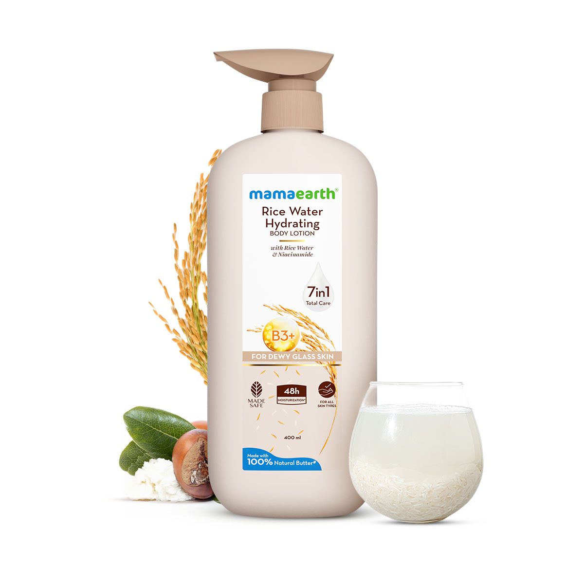 Mamaearth Rice Water Hydrating Body Lotion with Rice Water & Niacinamide for Dewy Glass Skin, 400ml - Buy from Indicrest
