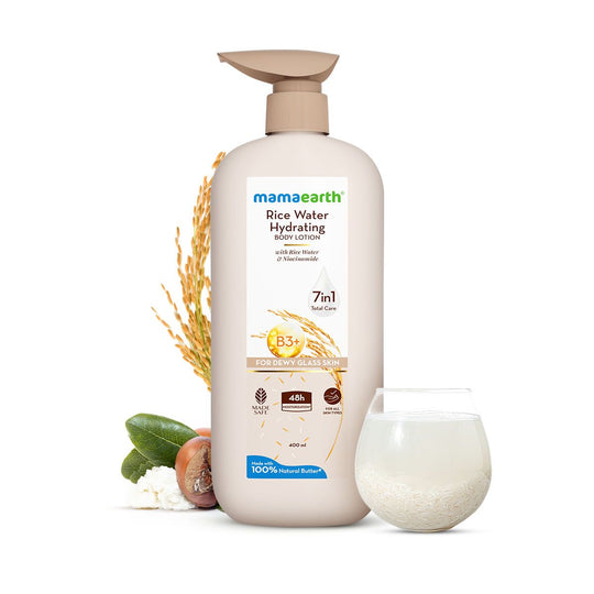 Mamaearth Rice Water Hydrating Body Lotion with Rice Water & Niacinamide for Dewy Glass Skin, 400ml - Buy from Indicrest