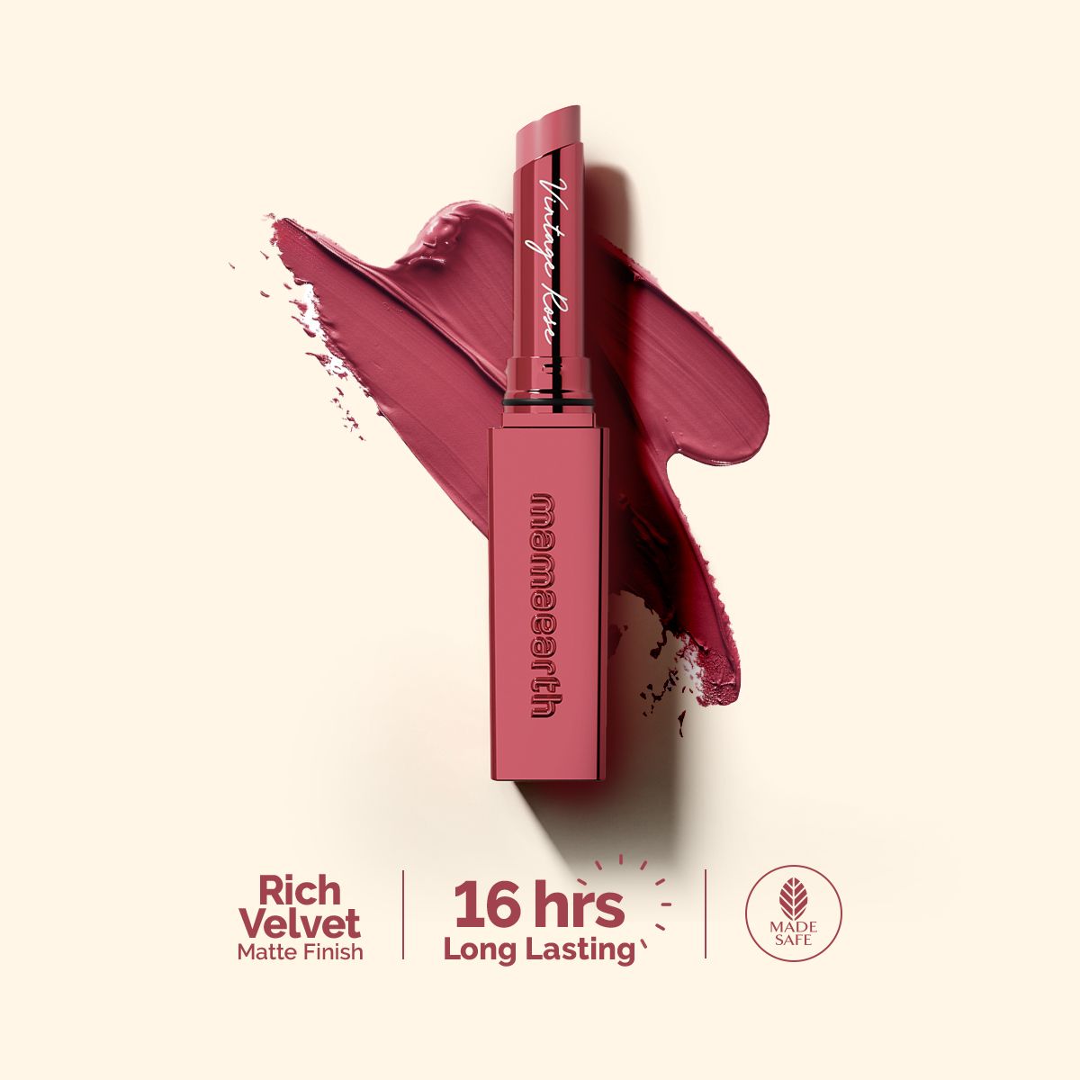 Mamaearth Luxe Matte Long Stay Lipstick with Passion Fruit Oil & Vitamin E, 2g | Vintage Rose - Buy from Indicrest