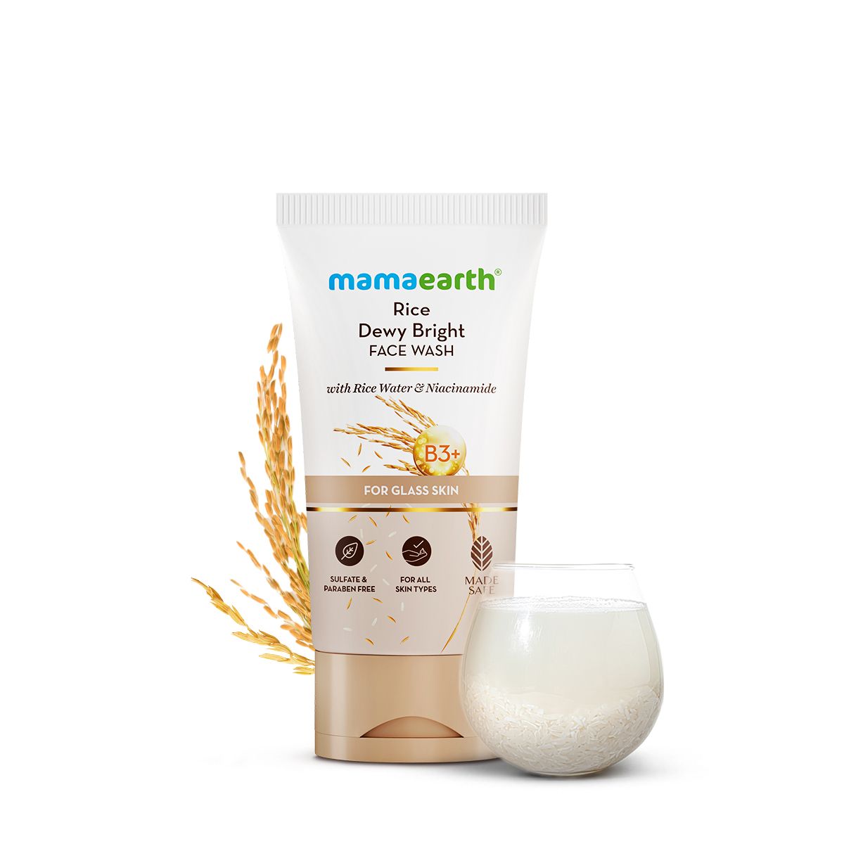 Mamaearth Rice Dewy Bright Face Wash With Rice Water & Niacinamide for Glass Skin, 150ml - Image 2 - Buy from Indicrest