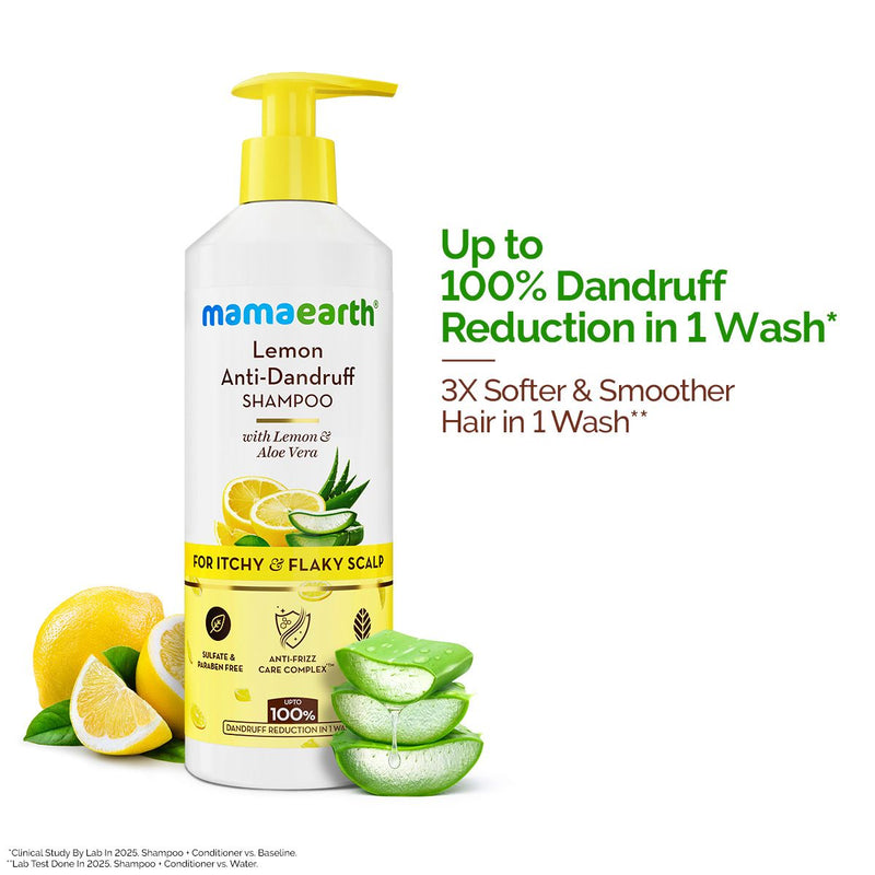Mamaearth Lemon Anti-Dandruff Shampoo with Lemon & Aloe Vera for Itchy & Flaky Scalp, 400ml - Buy from Indicrest