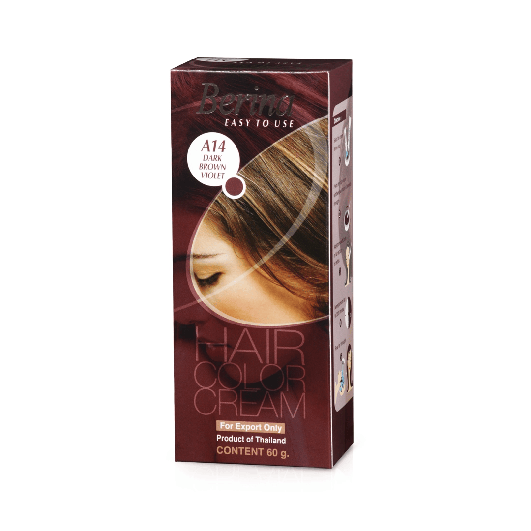 Berina Professional Permanent Hair Color Cream A14 Brown Violet | Cool Violet-Brown with Modern Finish, A14 - Dark Brown Violet Buy from Indicrest