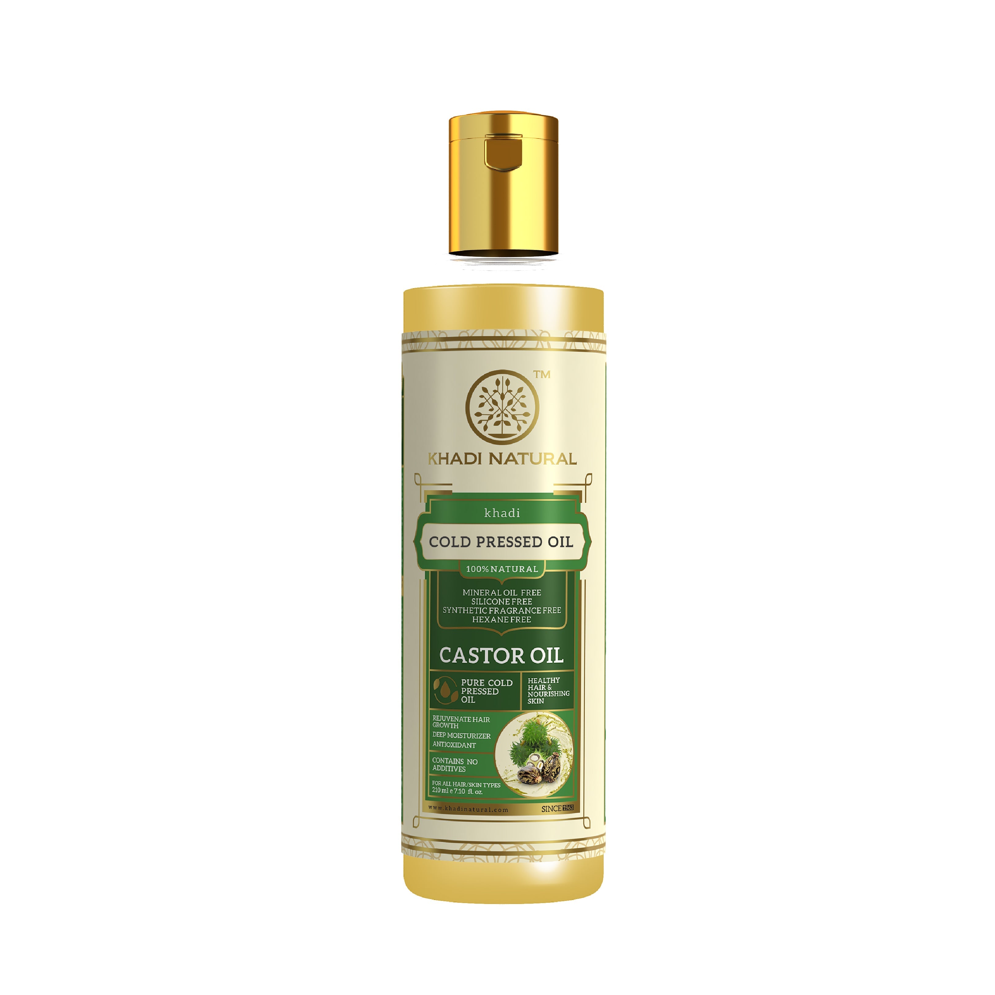 Khadi Natural Castor Cold Pressed Oil - 100% Natural - 210ml - Buy from Indicrest