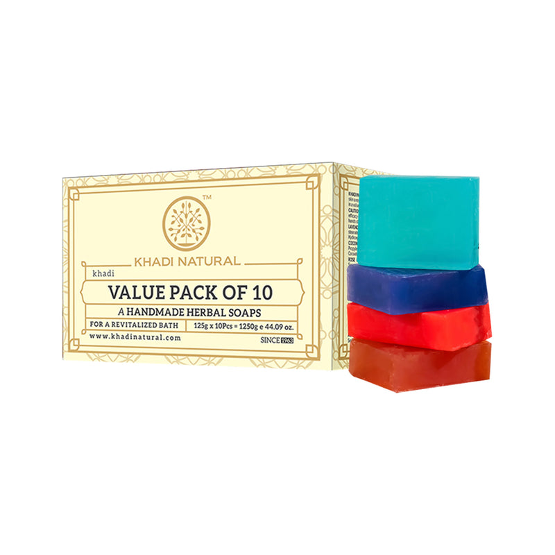 Khadi Natural Herbal Soap Combo Value Pack of 10 - 125gm Each - Buy from Indicrest