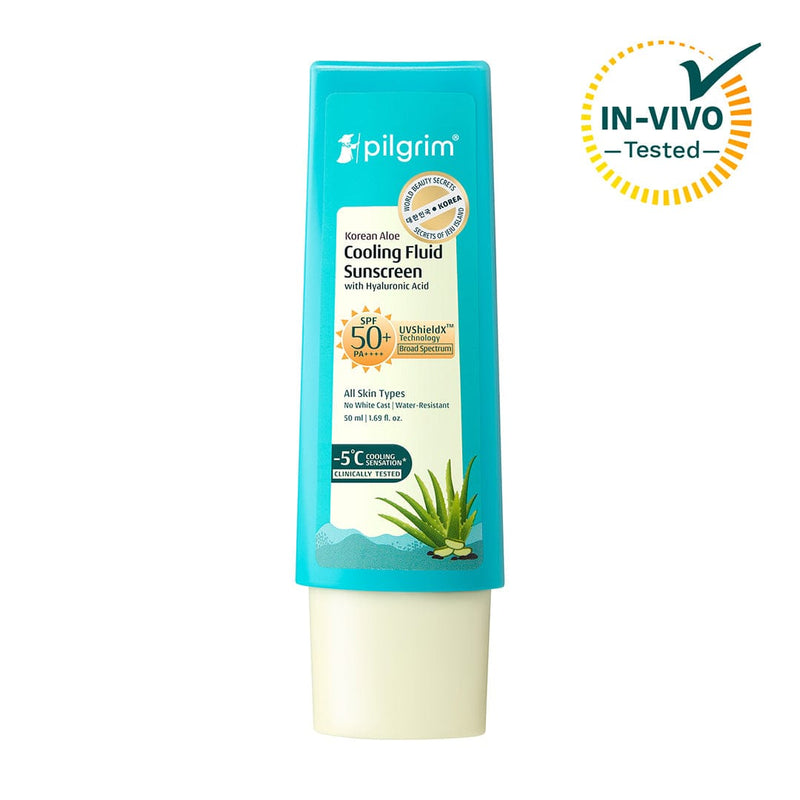 Pilgrim Korean Aloe Cooling Fluid Sunscreen SPF 50+ PA++++, 50ml - Buy from Indicrest