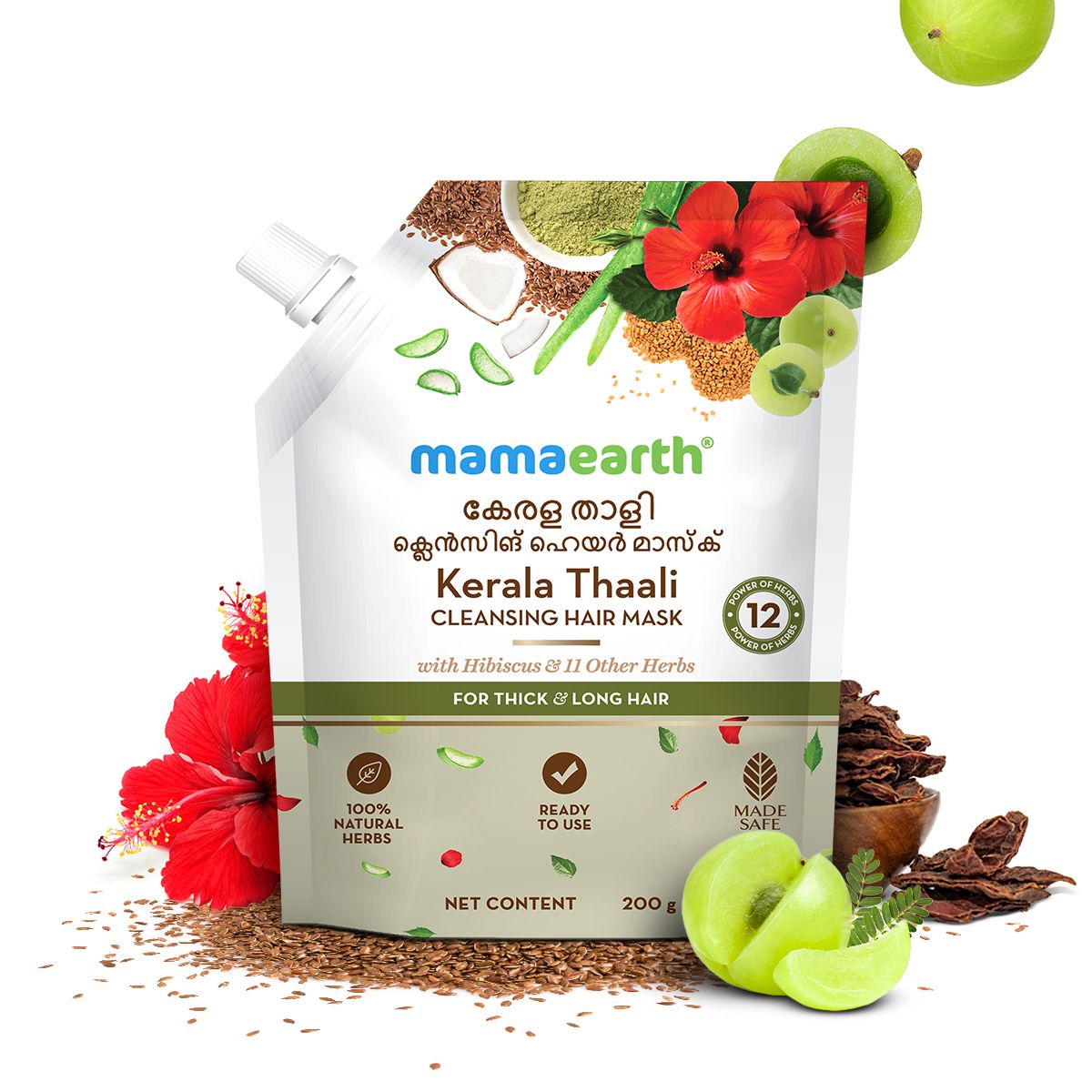 Mamaearth Kerala Thaali Pre-Shampoo Hair Mask with Power of 12 Herbs for Thick & Long Hair, 200g - Buy from Indicrest