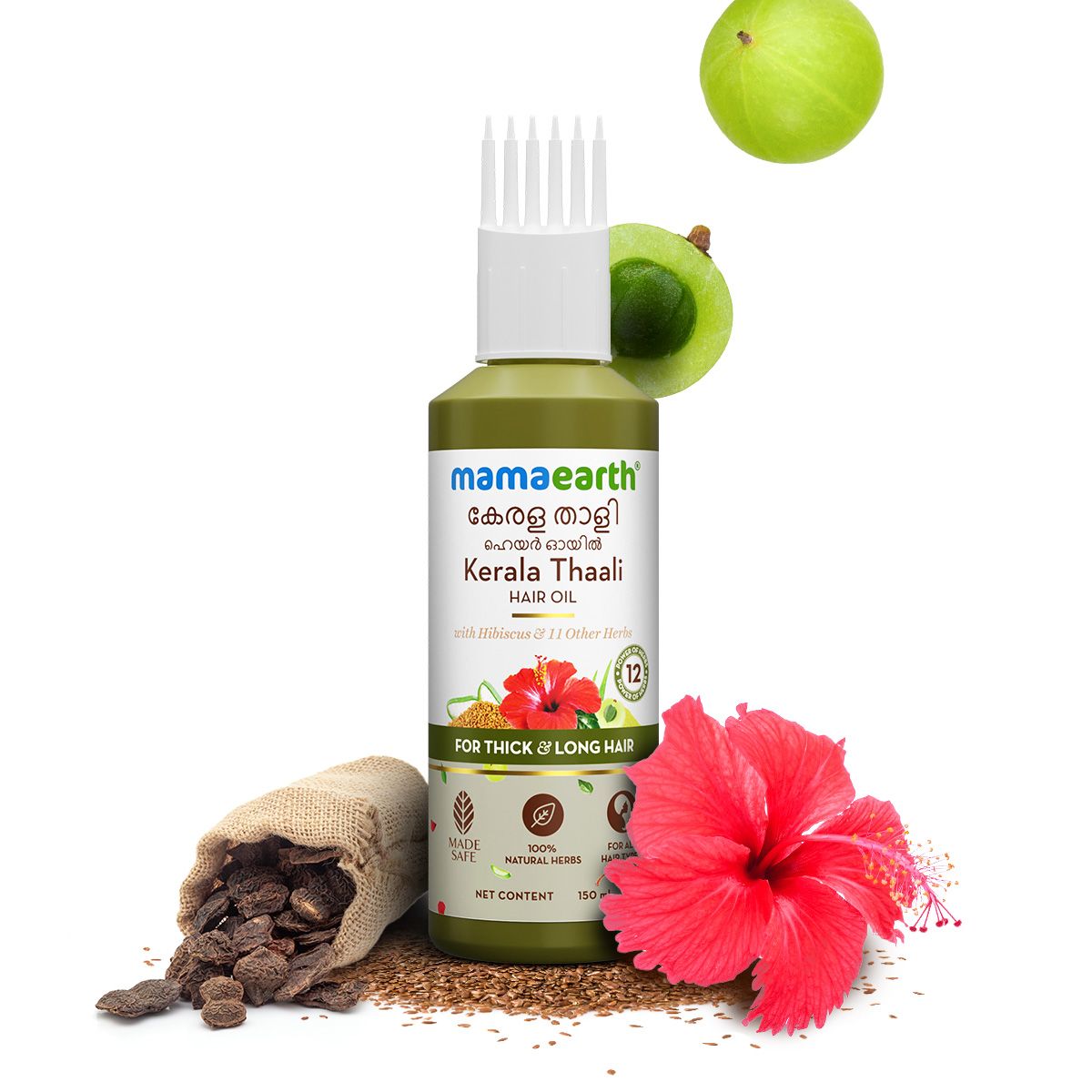 Mamaearth Kerala Thaali Hair Oil with Hibiscus, Bhringraj, Methi Dana & Amla for Thick & Long Hair, 150ml - Buy from Indicrest