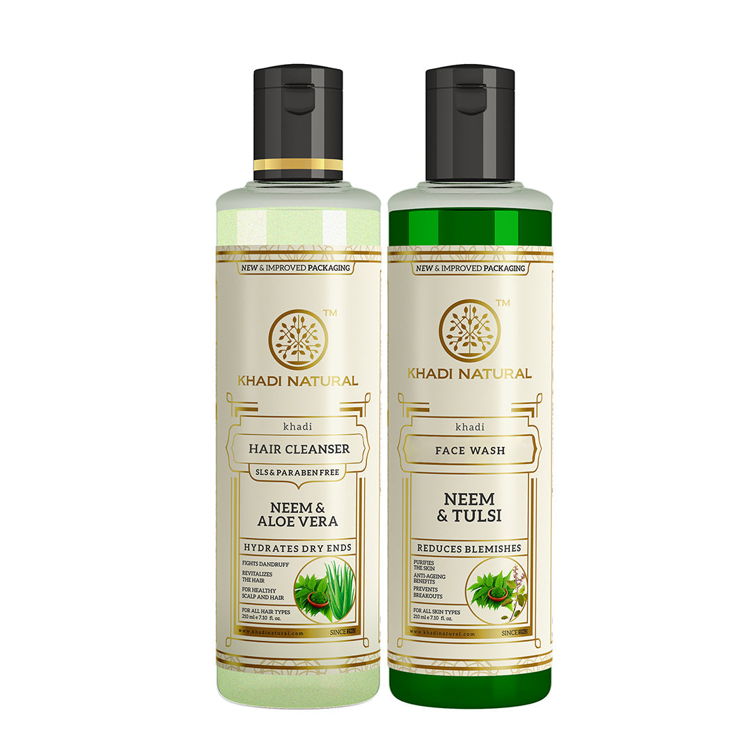 Khadi Herbal Neem & Aloe Vera Hair Cleanser with Neem & Tulsi Face Wash Combo (Set of 2) - Buy from Indicrest