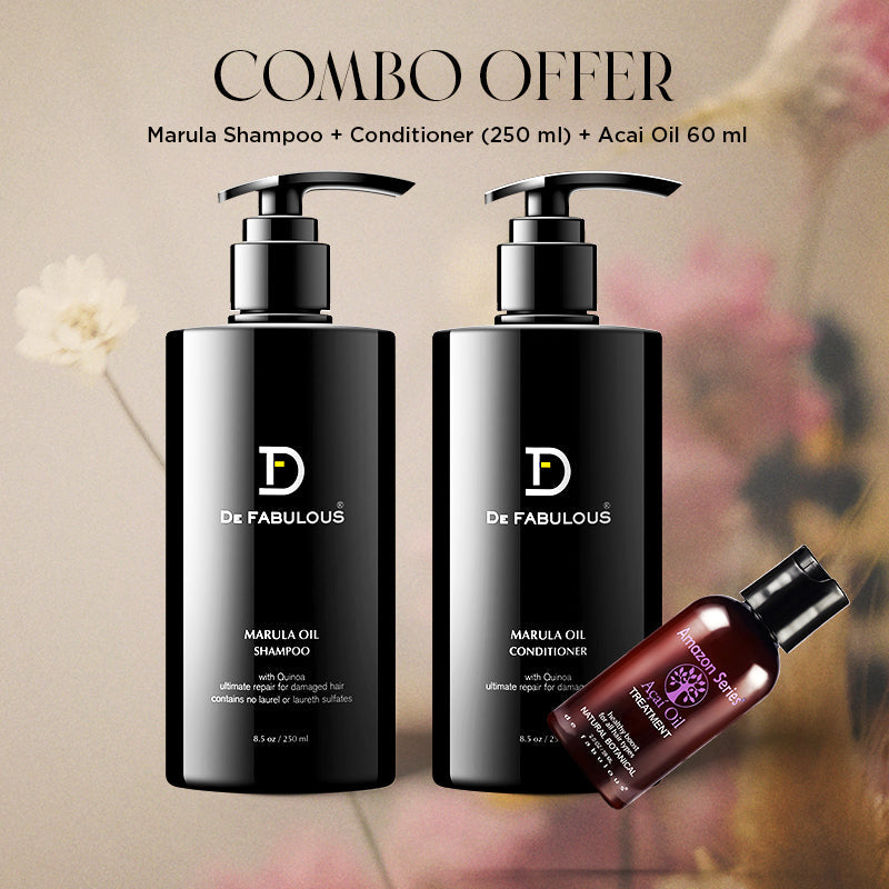 De Fabulous Marula Oil Shampoo 250ml and Conditioner 250ml + Acai Oil 59ml - Buy from Indicrest