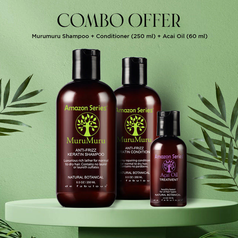 De Fabulous Amazon Series Murumuru Anti Frizz Keratin Shampoo 250ml + Conditioner 250ml + Acai Oil 59ml  - Buy from Indicrest