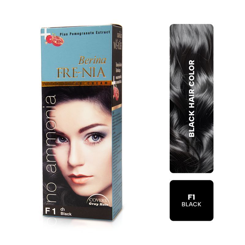 Berina Professional Permanent Ammonia-Free Hair Color Cream F01 Black | Deep Black Shade with Long-Lasting Coverage, F01-Black Buy from Indicrest