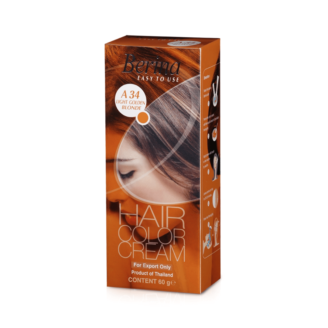 Berina Professional Permanent Hair Color Cream A34 Light Golden Blonde | Soft Warm Blonde with Natural Finish, A34 - Light Golden Blonde Buy from Indicrest