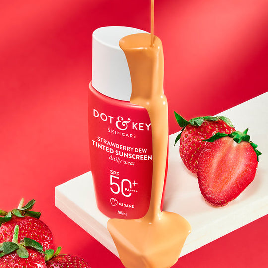 Dot & Key Strawberry Dew Tinted Sunscreen SPF 50+ PA++++, Sand Medium Buy at Indicrest