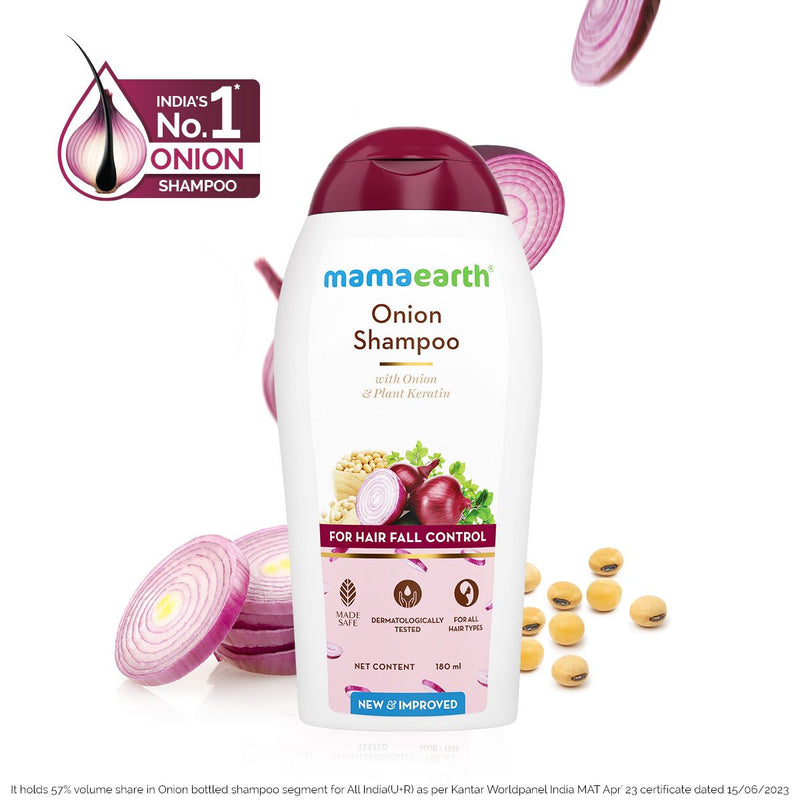 Mamaearth Onion Shampoo for Hair Fall Control & Hair Growth with Onion & Plant Keratin, 180 ml - Buy from Indicrest