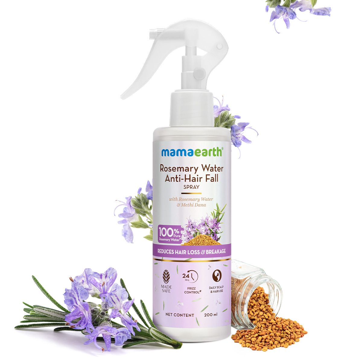 Mamaearth Rosemary Water Anti-Hair Fall Spray with 100% Pure Steam Distilled Rosemary Water & Methi Dana for Hair, 200ml - Buy from Indicrest