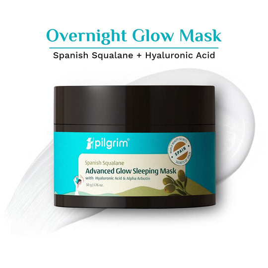 Pilgrim Spanish Squalane Advanced Glow Sleeping Mask with Hyaluronic Acid & Alpha Arbutin, 50g - Buy from Indicrest