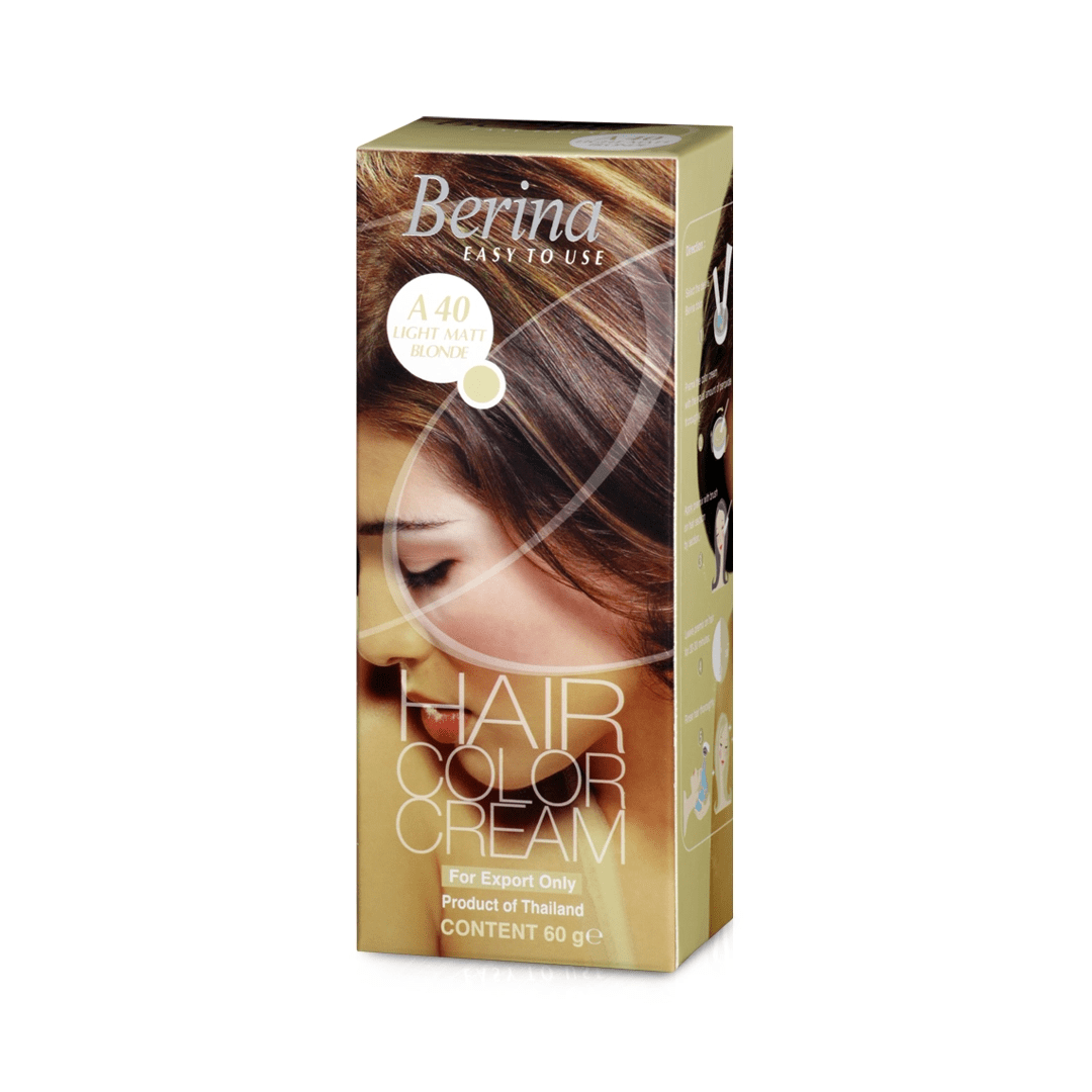 Berina Professional Permanent Hair Color Cream A40 Light Matt Blonde | Cool Blonde Tone with Long-Lasting Finish, A40 - Light Matt Blonde Buy from Indicrest