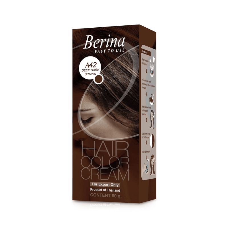 Berina Professional Permanent Hair Color Cream A42 Deep Dark Brown | Intense Depth & Long-Lasting Coverage, A42 - Deep Dark Brown Buy from Indicrest
