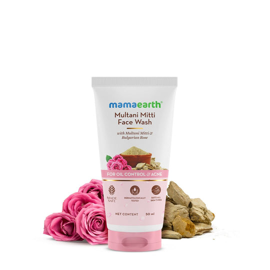 Mamaearth Multani Mitti Face Wash with Multani Mitti & Bulgarian Rose For Oil Control & Acne, 50ml - Buy from Indicrest