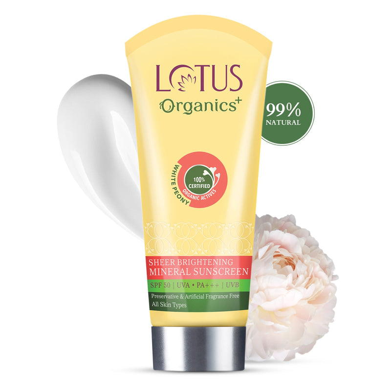 Lotus Herbals Organics+ Sheer Brightening Mineral Sunscreen SPF 50 PA+++, 100g