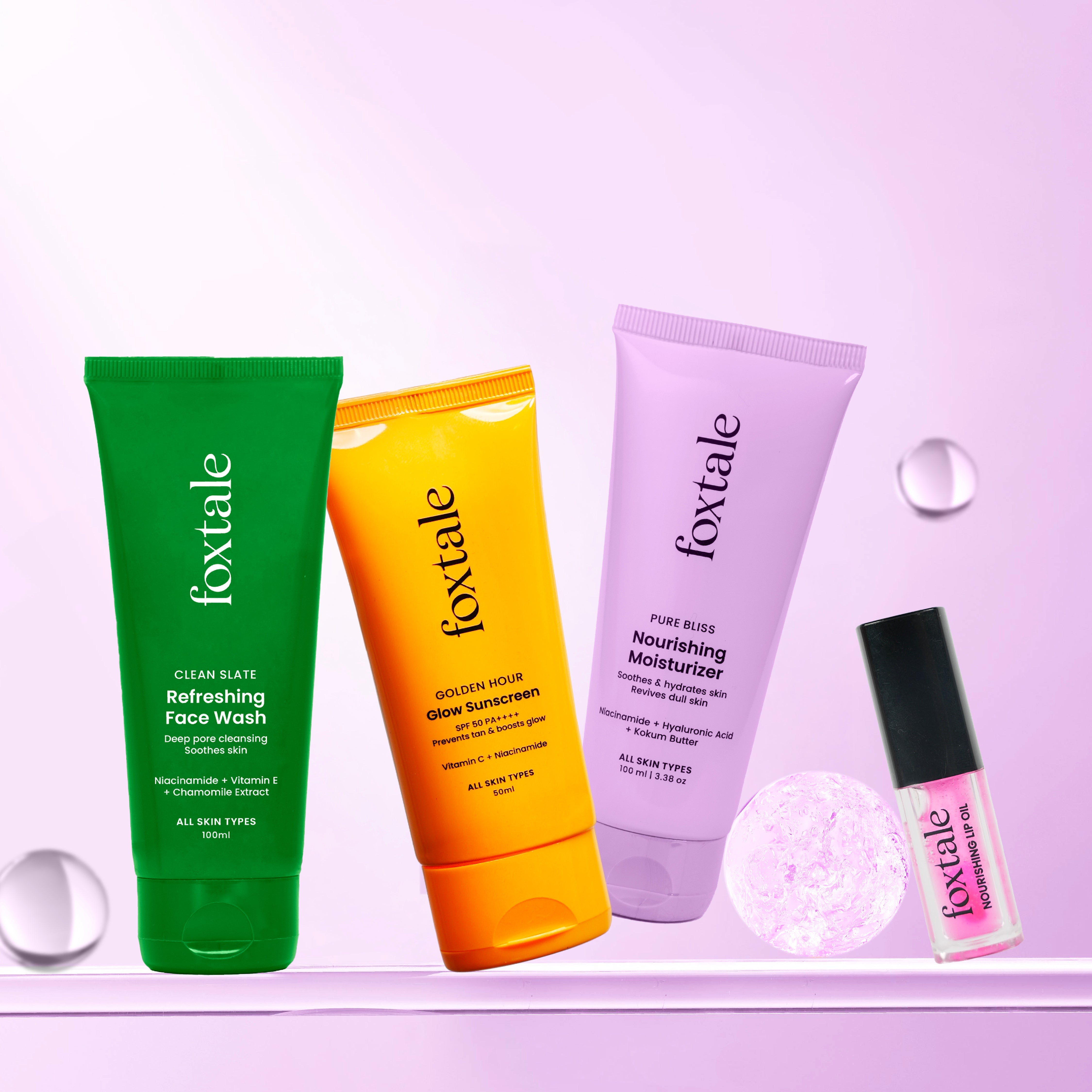 Foxtale Essentials Kit Refreshing Face Wash + Nourishing Moisturizer + Glow Sunscreen - Buy from Indicrest