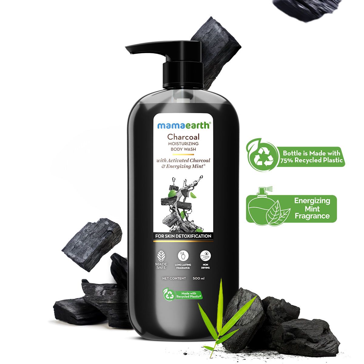 Mamaearth Charcoal Moisturizing Body Wash with Activated Charcoal & Energizing Mint for Skin Detoxification, 500ml - Buy from Indicrest