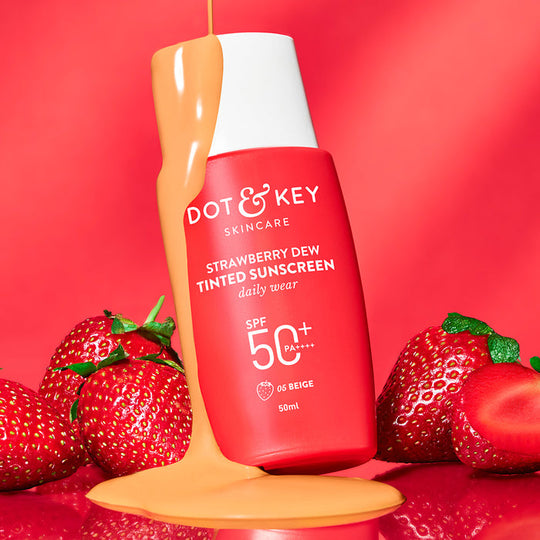 Dot & Key Strawberry Dew Tinted Sunscreen SPF 50+ PA++++, Beige Medium Deep Buy at Indicrest