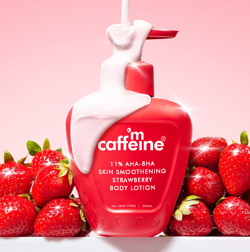 Mcaffeine 11% AHA BHA Strawberry Body Lotion for Skin Smoothening, 200ml - Buy from Indicrest