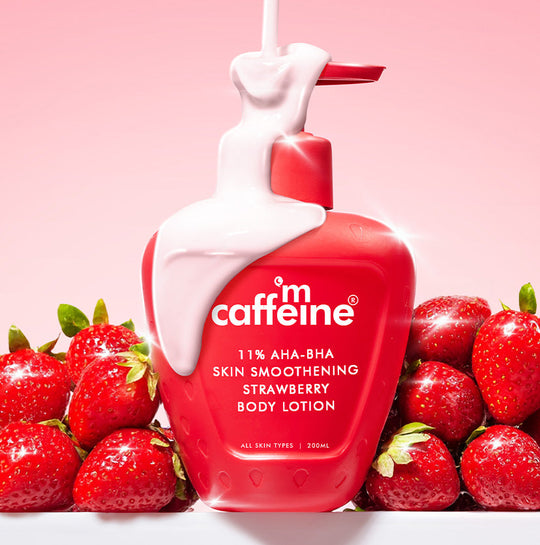 Mcaffeine 11% AHA BHA Strawberry Body Lotion for Skin Smoothening, 200ml - Buy from Indicrest