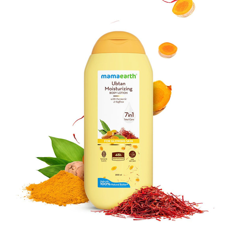 Mamaearth Ubtan Moisturizing Body Lotion with Turmeric & Saffron for Glowing Skin, 200ml - Buy from Indicrest