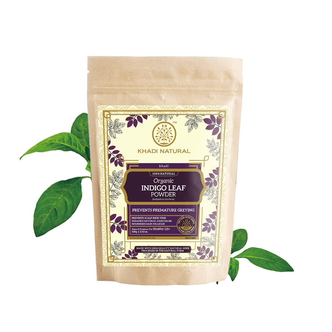 Khadi Natural Organic Indigo Leaf Hair Color Powder - 100% Natural - 100gm - Buy from Indicrest
