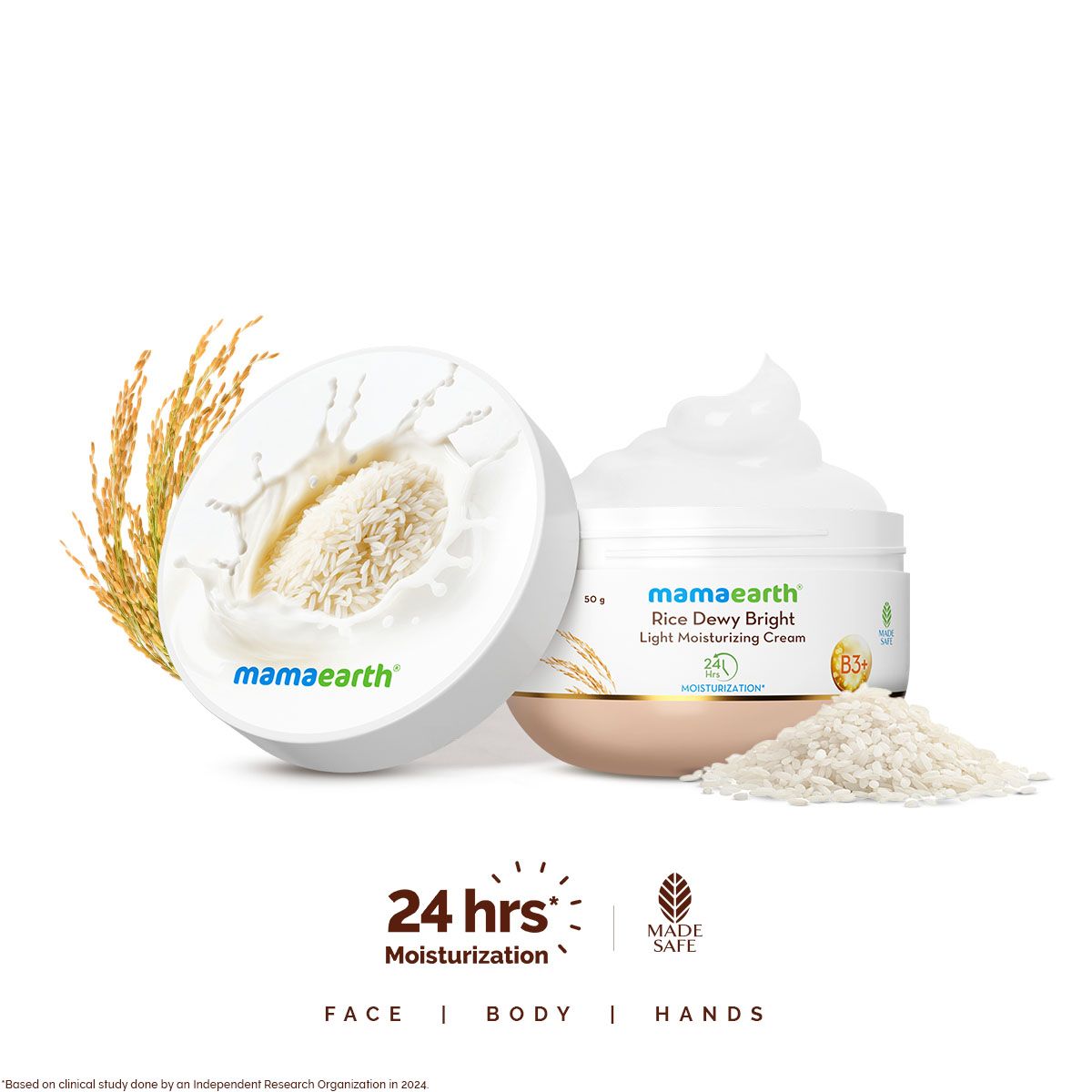 Mamaearth Rice Dewy Bright Light Moisturizing Cream with Rice Water & Niacinamide for Glass-Skin, 50g - Buy from Indicrest