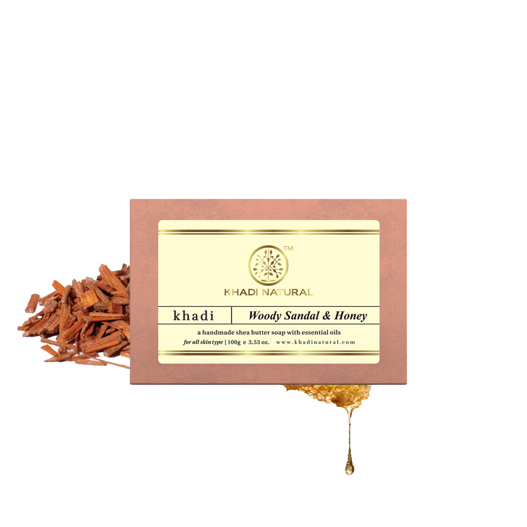 Khadi Natural Woody Sandal & Honey Soap - 100gm - Buy from Indicrest