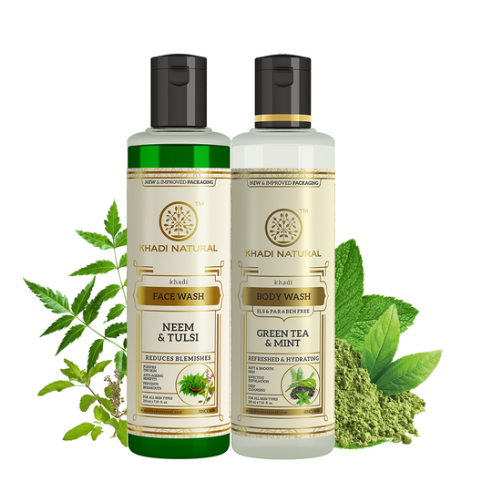 Khadi Natural Neem with Tulsi Face Wash & Green Tea with Mint Body Wash – Combo Pack of 2 - 210ml Each - Buy from Indicrest