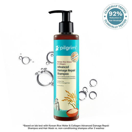 Pilgrim Korean Rice Water & Collagen Advanced Damage Repair Shampoo, 300ml - Buy from Indicrest