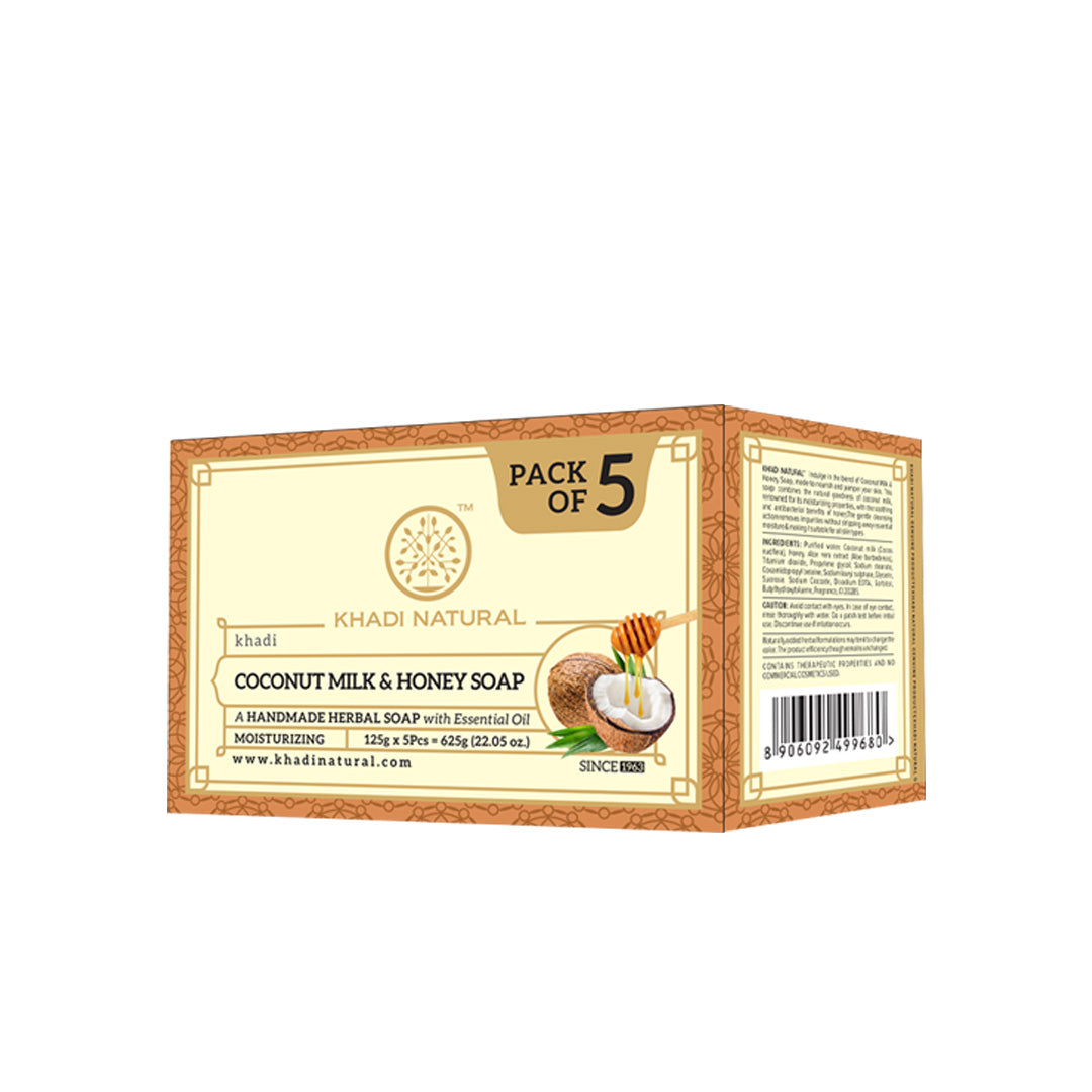 Khadi Natural Herbal Coconut Milk & Honey Soap Combo Pack Of 5 – 125gm Each - Buy from Indicrest