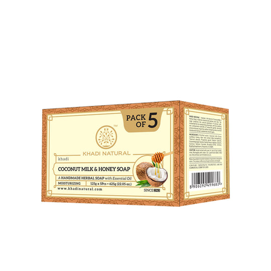 Khadi Natural Herbal Coconut Milk & Honey Soap Combo Pack Of 5 – 125gm Each - Buy from Indicrest